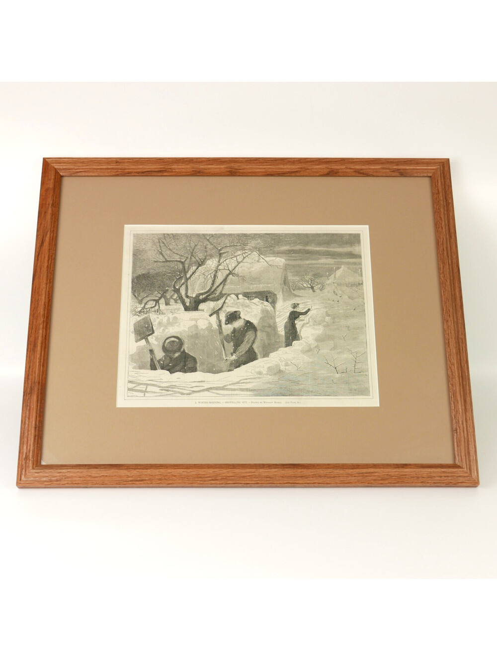 Antique Wood Engraving Print Winslow Homer A Winter Morning Shoveling Out 1871